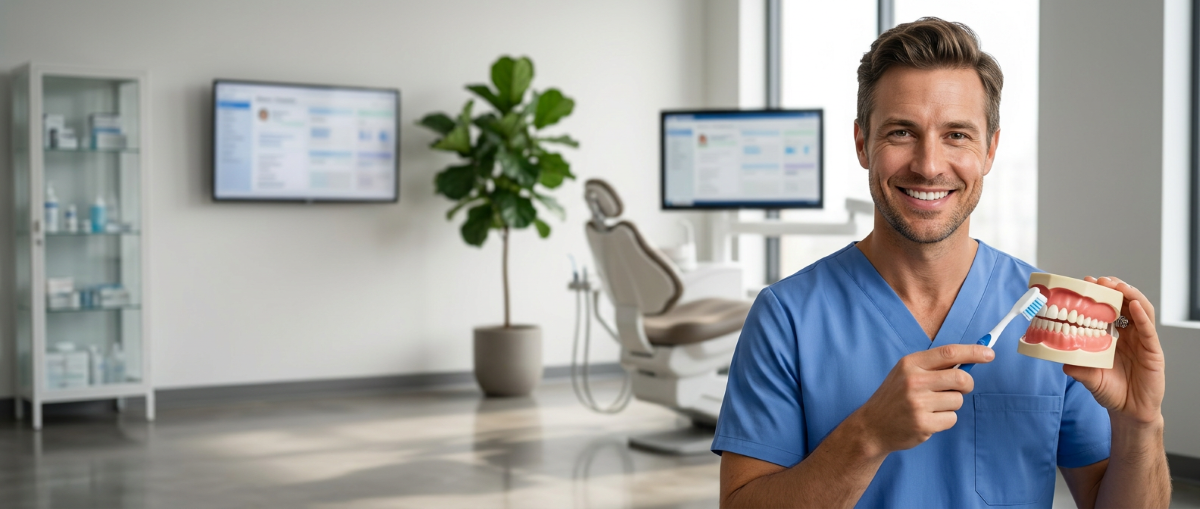 Registered dental hygienist performing professional scaling and dental hygiene treatment on a patient at North Star Dentistry in Mississauga