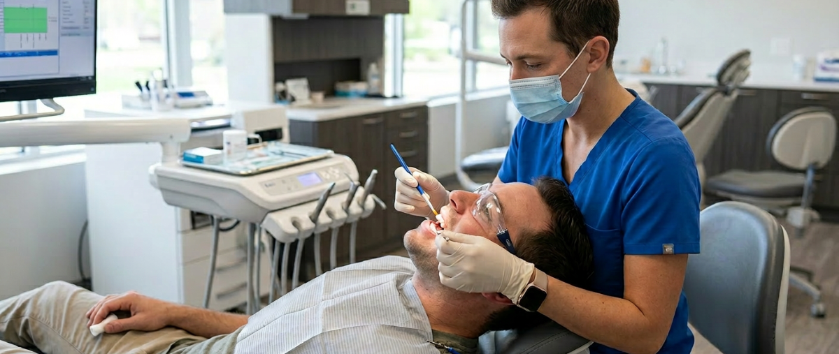 Professional fluoride varnish treatment being applied to a patient at North Star Dentistry in Mississauga – preventive enamel strengthening procedure