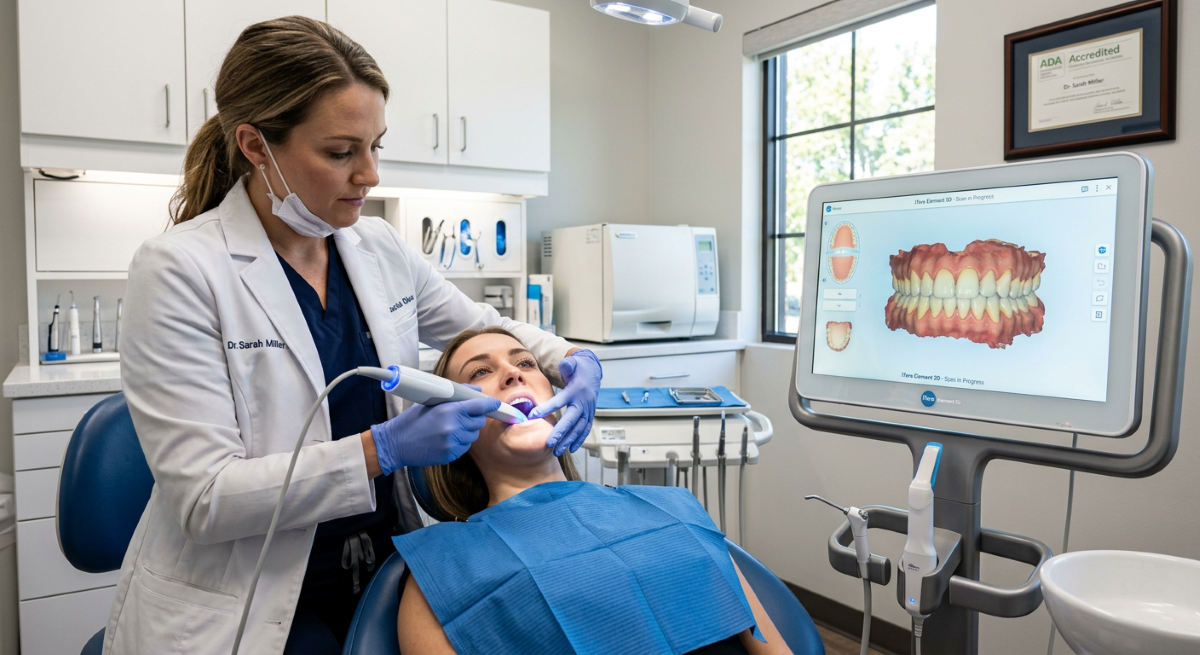 Dentist performing iTero 3D laser scan during a comprehensive dental exam in Mississauga at North Star Dentistry
